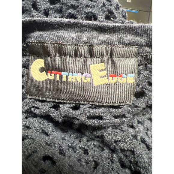 Vintage 80s 90s Cutting Edge Black Open Knit Sweater See Through Top Size Medium - Picture 3 of 4